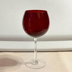 Ruby Red Balloon Crystal  Clear Stem Wine Glass